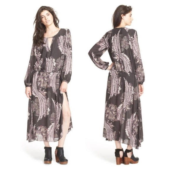 FREE PEOPLE Out of the Woods Raven Boho Long Sleeve Maxi Dress NWT XS Peasant - Picture 16 of 16